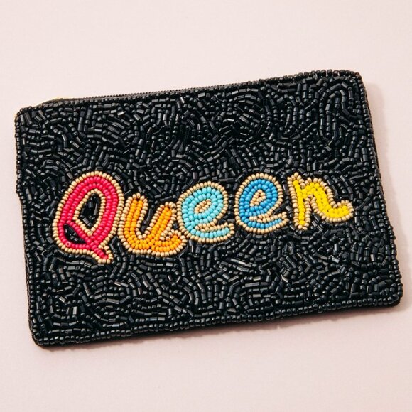 QUEEN Black Seed Beaded Lipstick Bag Coin Pouch - Picture 1 of 4